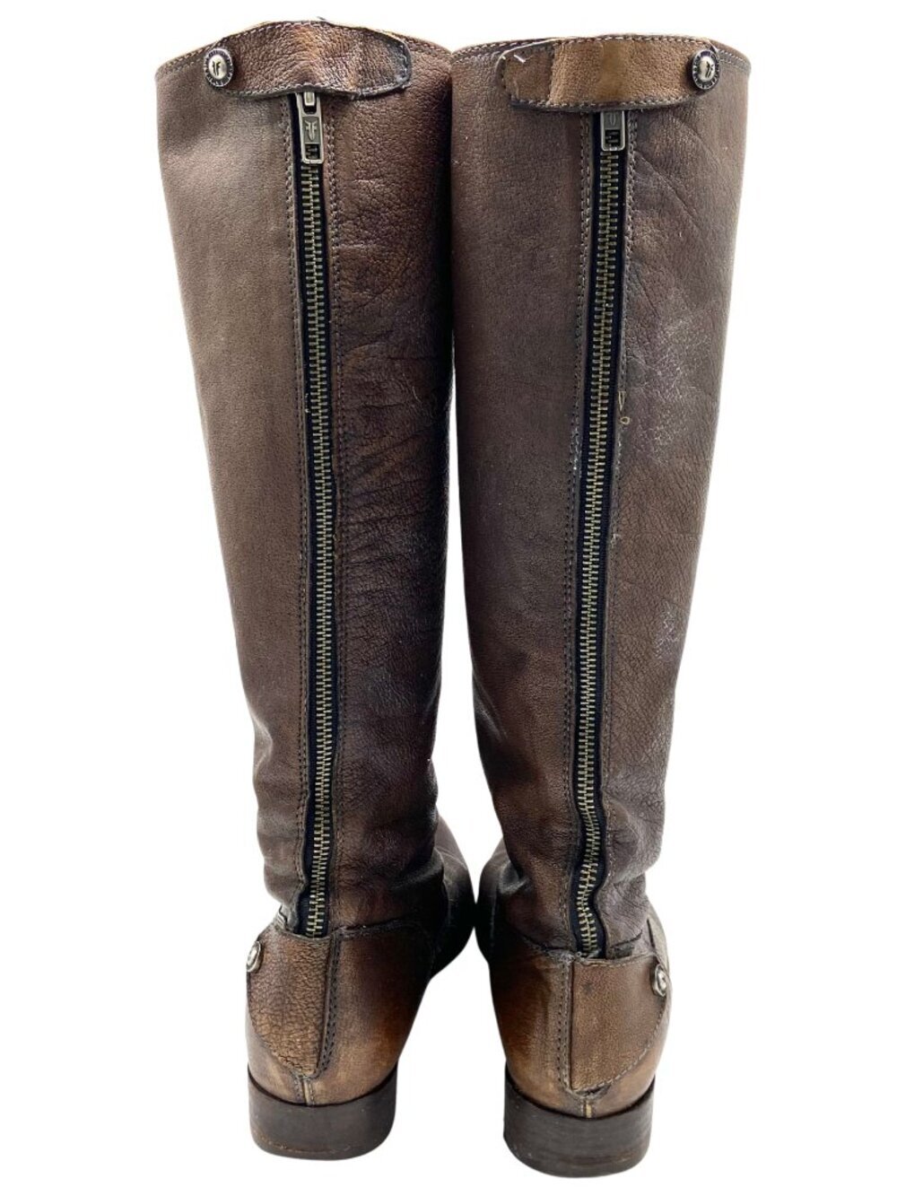 FRYE Melissa Back Zip Leather Boot Dark Brown Almond Toe Knee High US 10B - Picture 5 of 8